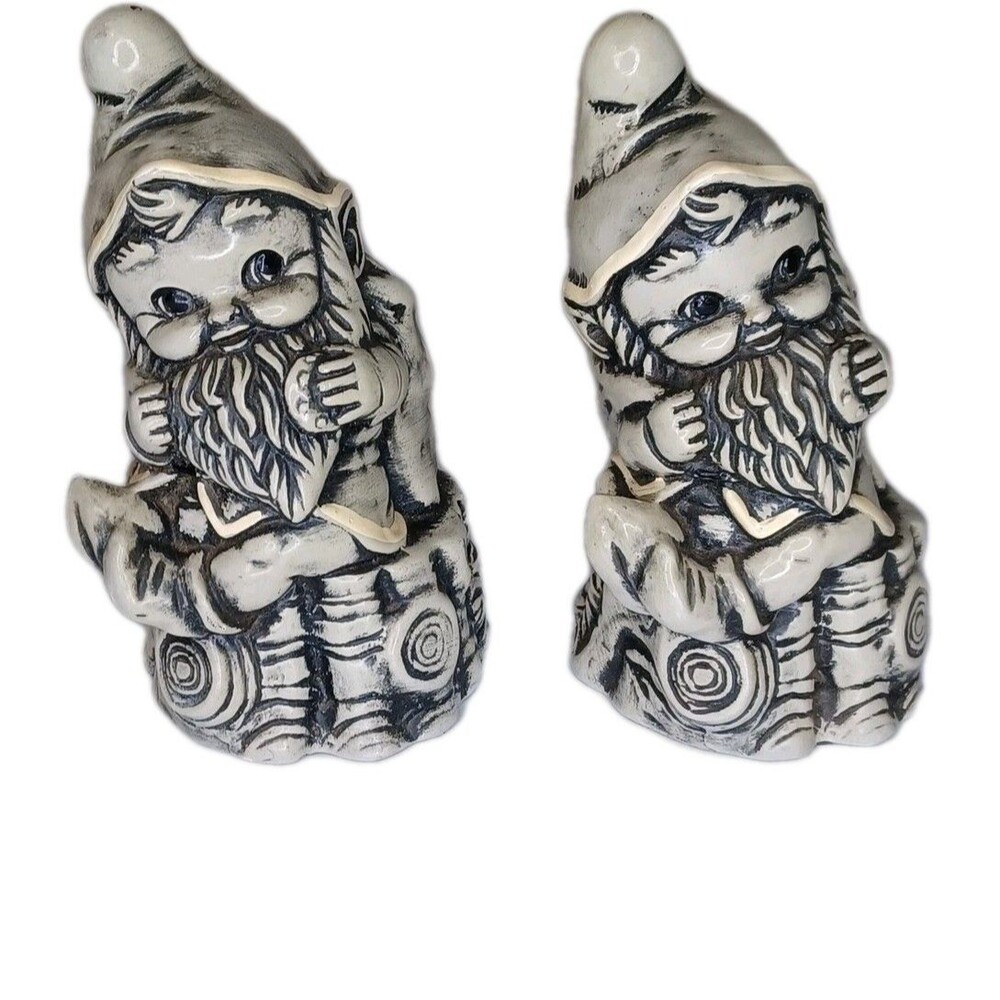Huge 1970s Twin Winton Gnomes Salt & Pepper Shakers White Fantasy Cottagecore - Picture 5 of 7
